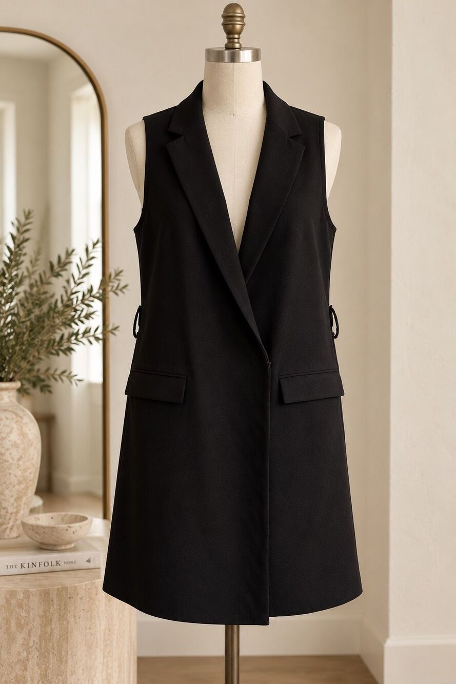 Anthropologie Black Sleeveless Blazer Dress Longline Tailored Tuxedo Vest XS